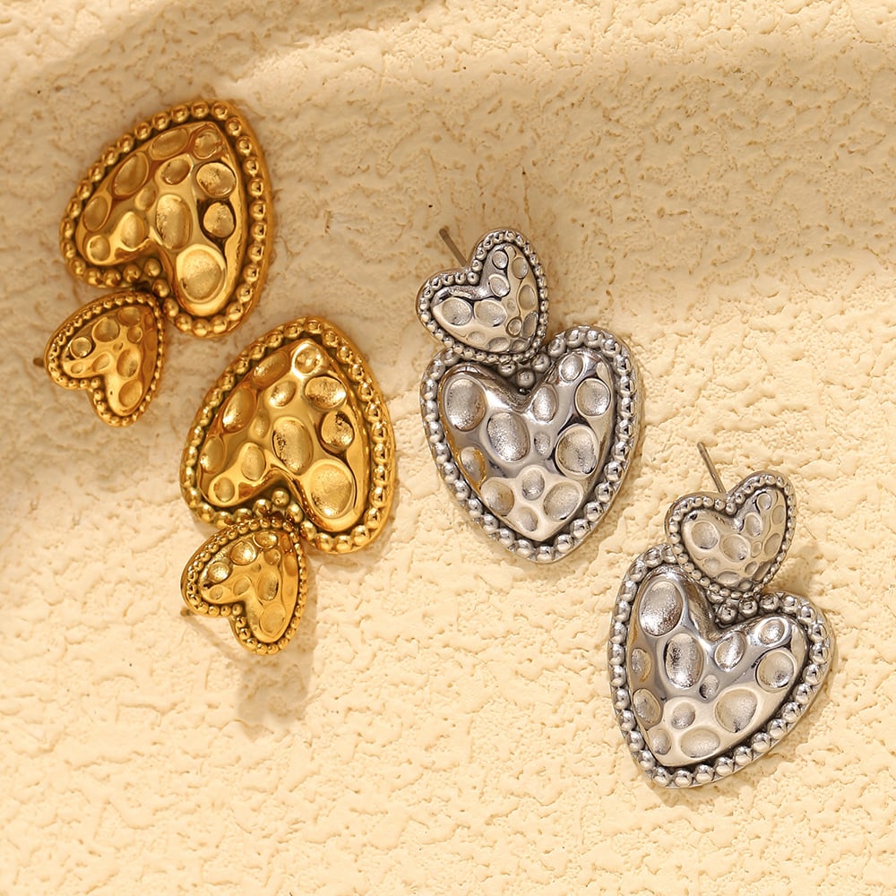 1 Pair Romantic Series Cute Love/Heart Shape Stainless Steel   Gold Color  Women's Stud Earrings h5Picture7