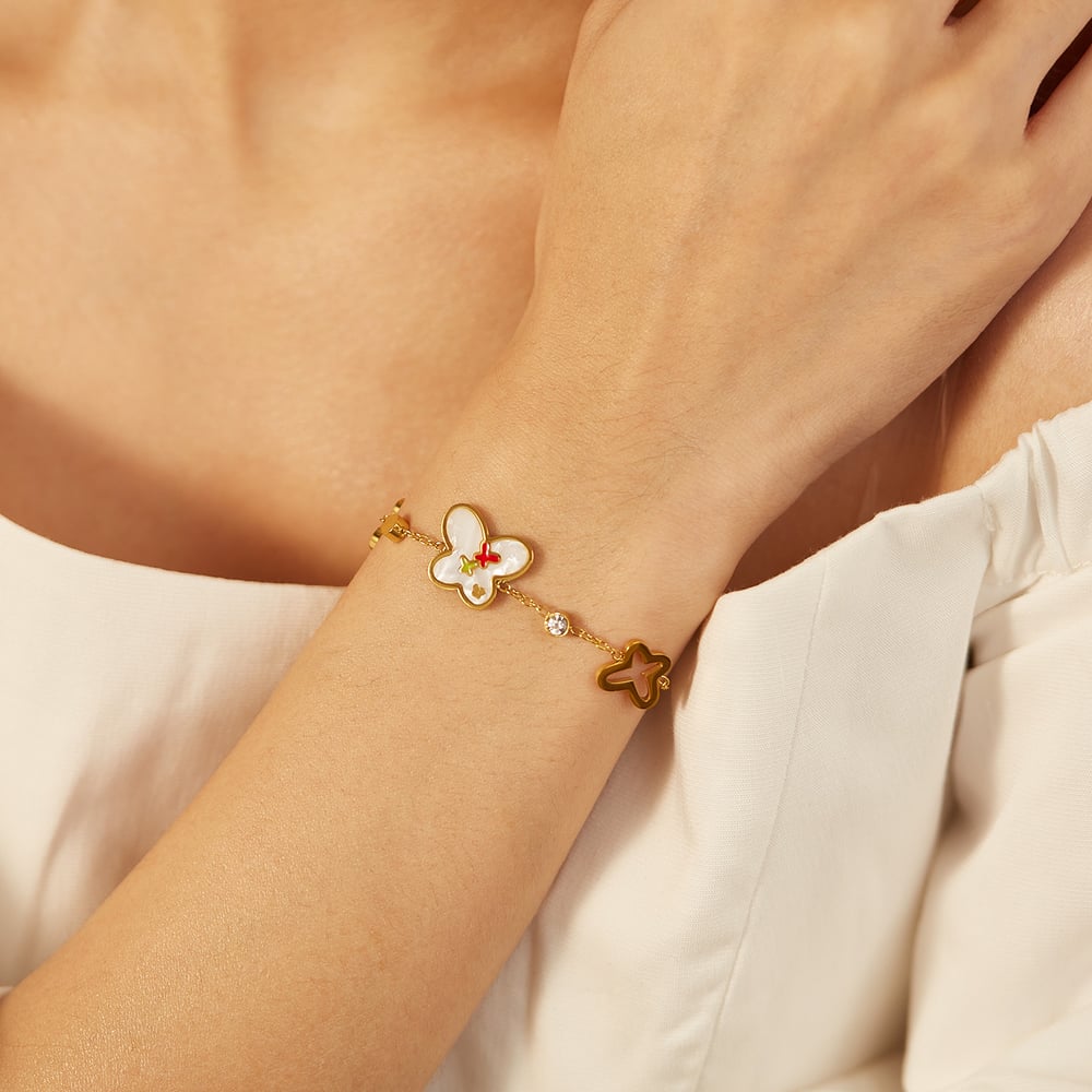 1 Piece Vivid Series Daily Butterfly Shape Colorful Stainless Steel Gold Color Women's Chain Bracelets h5Picture7