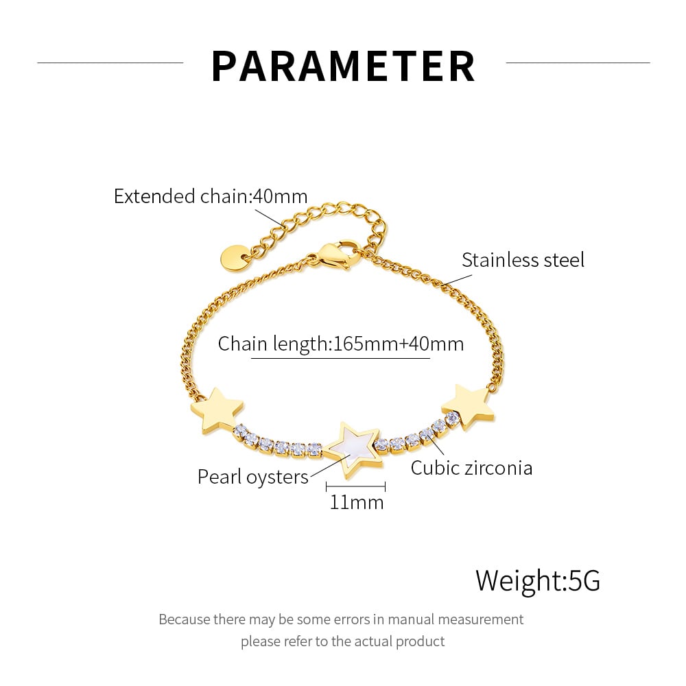 1 Piece Classic Series Daily Star Shape Stainless Steel Gold Color Women's Chain Bracelets Picture8