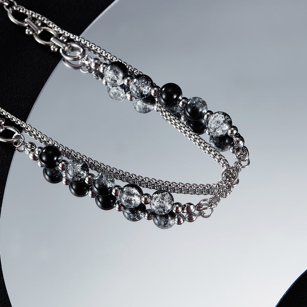 Collares de cadena de acero inoxidable con cuentas brillantes para hombre Imagen4