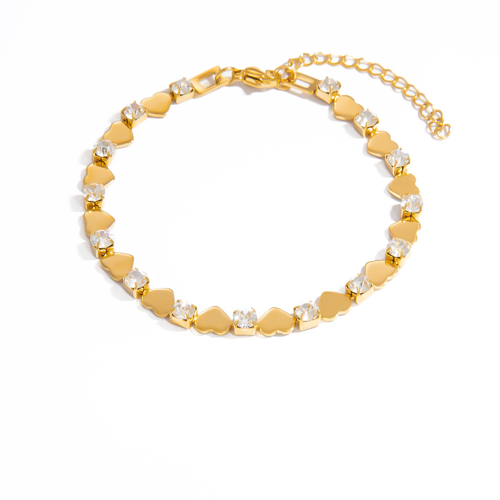 Pulsera de cadena de titanio y acero dorado con forma de corazón para mujer, serie lujosa, 1 unidad h5Imagen8