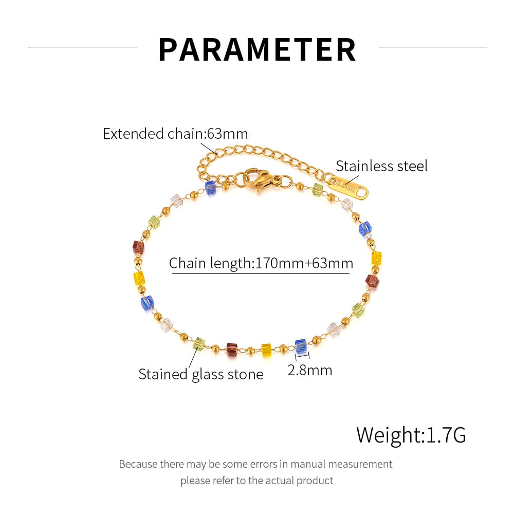 1 Piece Exquisite Series Sweet Colorful Beads Stainless Steel Women's Chain Bracelets h5Picture7
