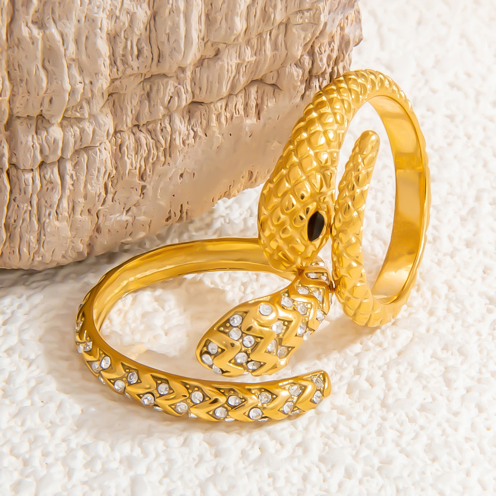 1 Piece Luxurious Series Retro Snake Shape Designable Stainless Steel Gold Color Women's Single Rings Picture3