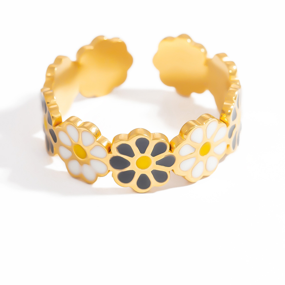1 Piece Charming Series Chromatic Daisy Shape Oil- Glazing Stainless Steel Gold Color Women's Adjustable Rings Picture8