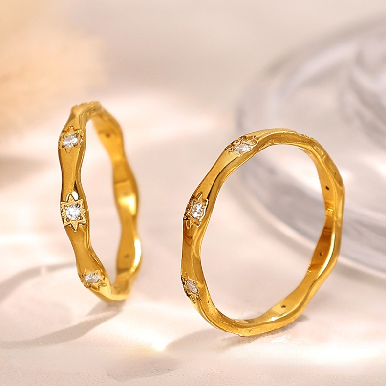 1 Piece Gorgeous Series Classic Exquisite Octagram Irregular Stainless Steel Gold Color Women's Single Rings h5Picture4