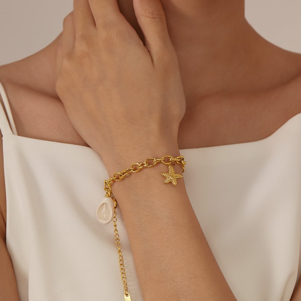 1 Piece Ocean Series Daily Starfish Stainless Steel Gold Color Women's Charm Bracelets Picture5
