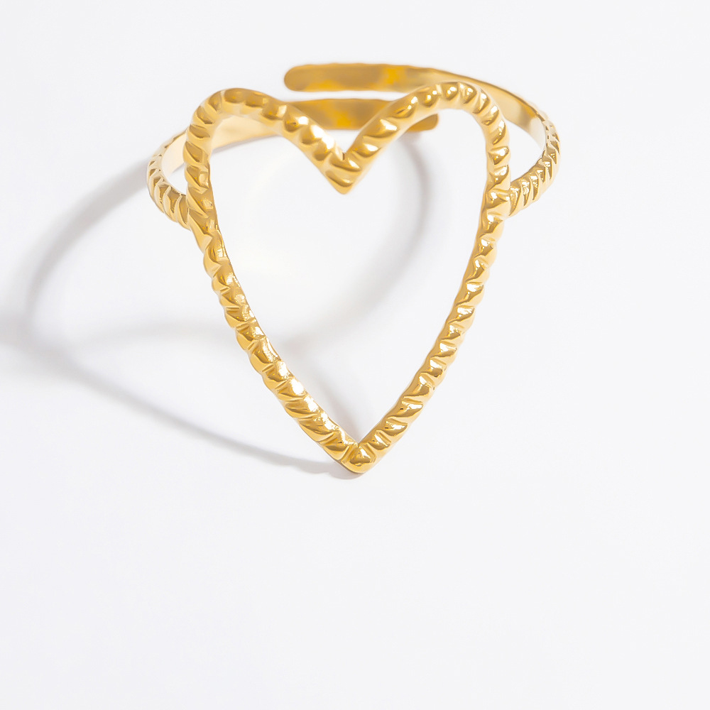 1 Piece Romantic Series Edgy Heart Shape Sentimental  Stainless Steel Gold Color Women's Adjustable Rings h5Picture10