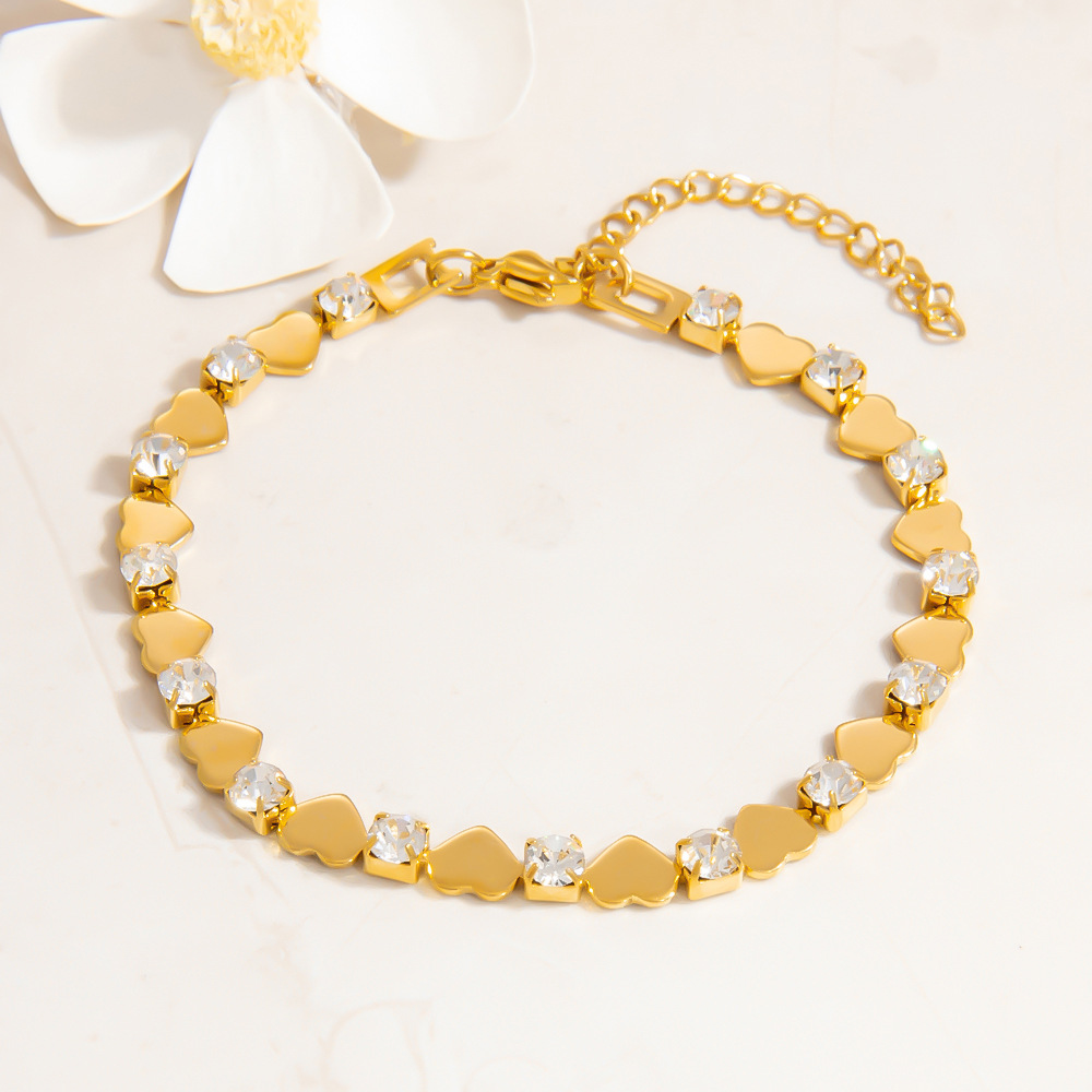 Pulsera de cadena de titanio y acero dorado con forma de corazón para mujer, serie lujosa, 1 unidad h5Imagen11