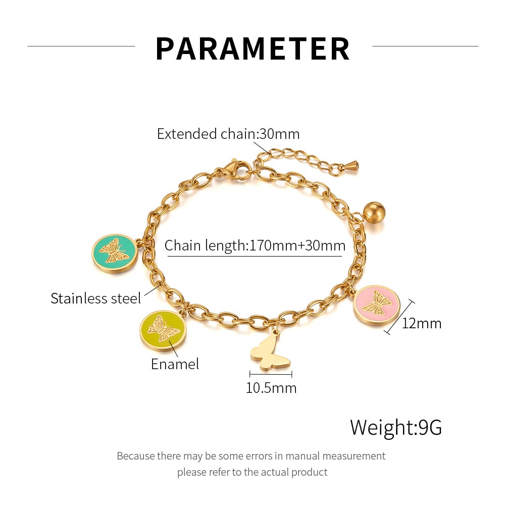 1 Piece Polychrome Series Daily Butterfly Stainless Steel Gold Color Women's Charm Bracelets Picture7