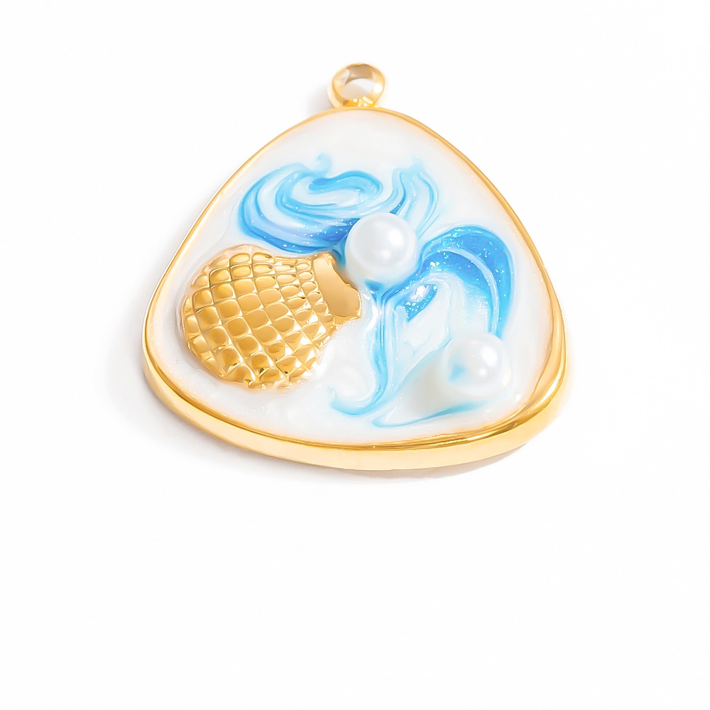 1 Piece Romantic Series Vacation Beach Marine Elements Oil- Glazing Stainless Steel Gold Color Shell Women's Pendants h5Picture10