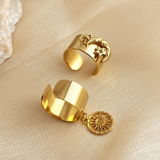 1 Piece Designable Series Retro Sun Dangle Classic Stainless Steel Gold Color Women's Adjustable Rings h5Picture5