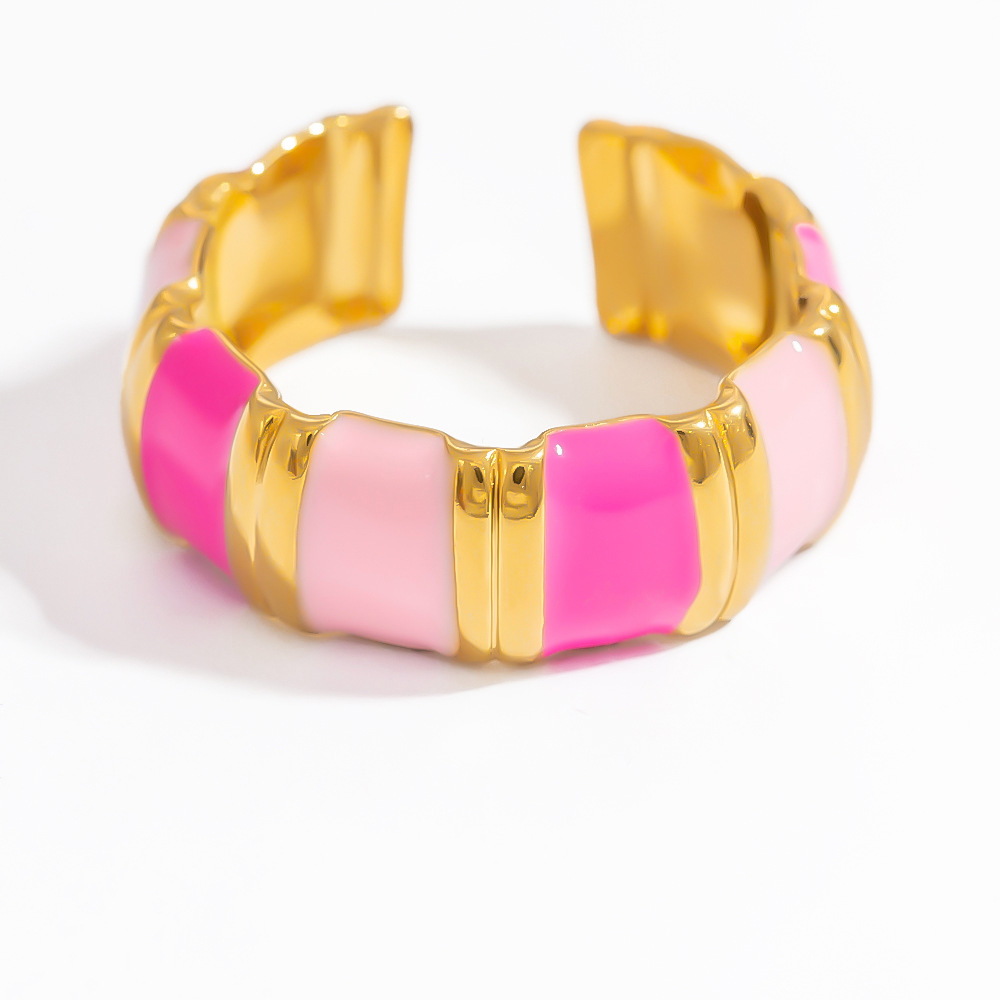 1 piece  series vacation designable colorful oil- glazing heart stainless steel gold color women's adjustable rings h5Picture7