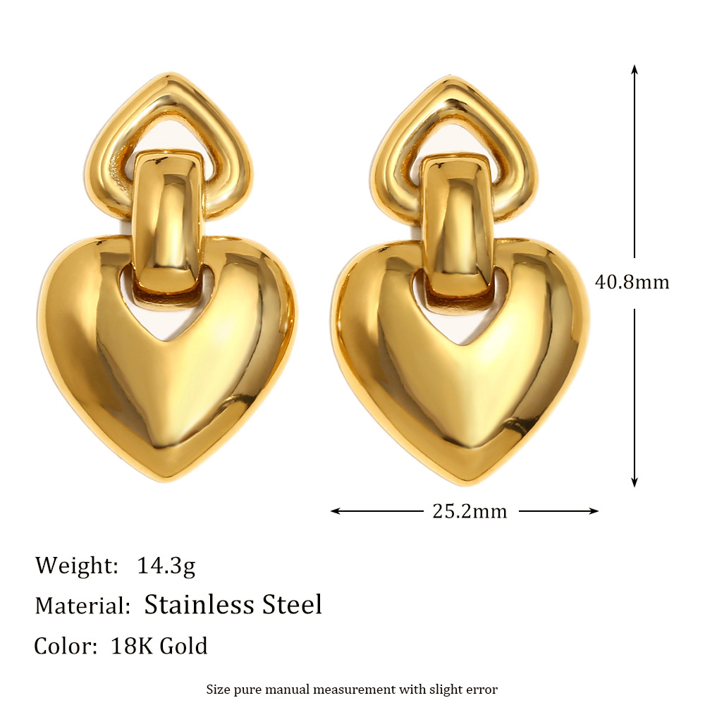 1 Pair Romantic Series Sweet Love/Heart Shape Stainless Steel   Gold Color  Women's Drop Earrings h5Picture9