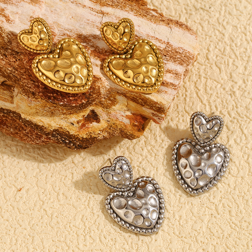 1 Pair Romantic Series Cute Love/Heart Shape Stainless Steel   Gold Color  Women's Stud Earrings h5Picture5