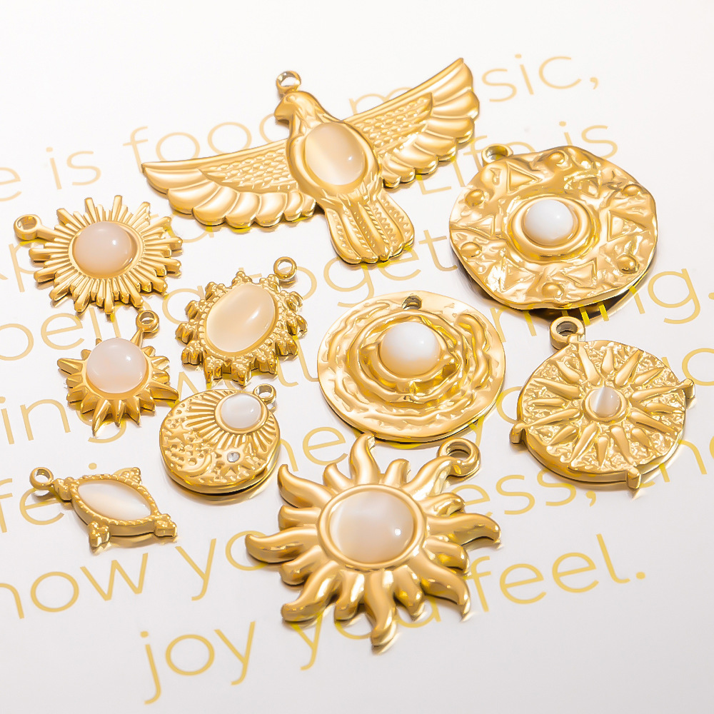 1 Piece Gorgeous Series Classic Sun Nature Stone Stainless Steel Gold Color Women's Pendants h5Picture3