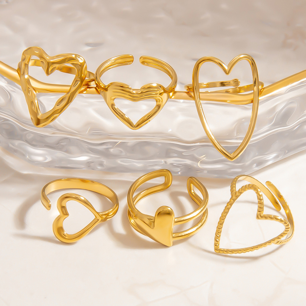 1 Piece Romantic Series Edgy Heart Shape Sentimental  Stainless Steel Gold Color Women's Adjustable Rings h5Picture5