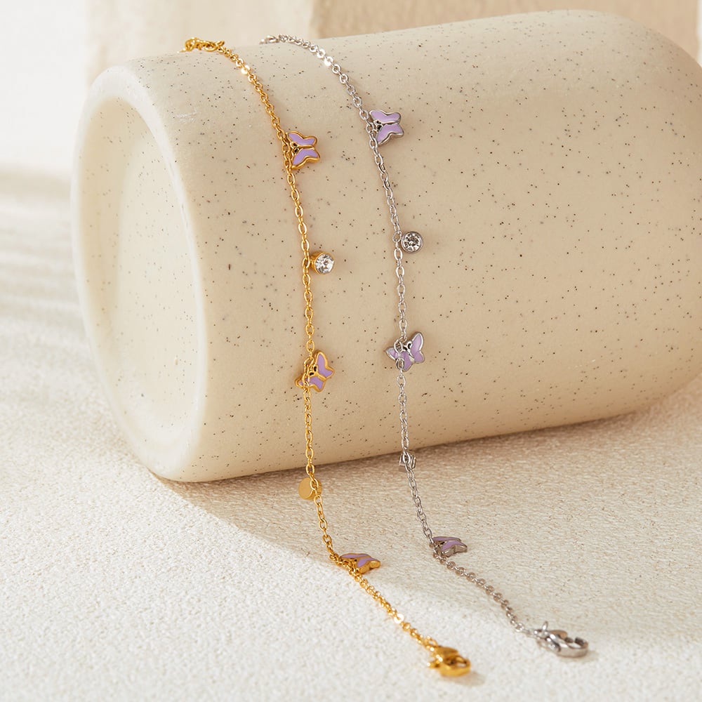 1 Piece Elegant Series Daily Purple Butterfly Stainless Steel Gold Color Women's Charm Bracelets h5Picture5