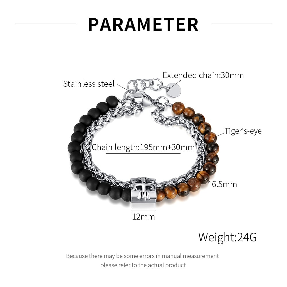 1 Adet Kaplan Gözü Taşlı Çift Katmanlı Paslanmaz Çelik Erkek Boncuklu Bileklik Resim7