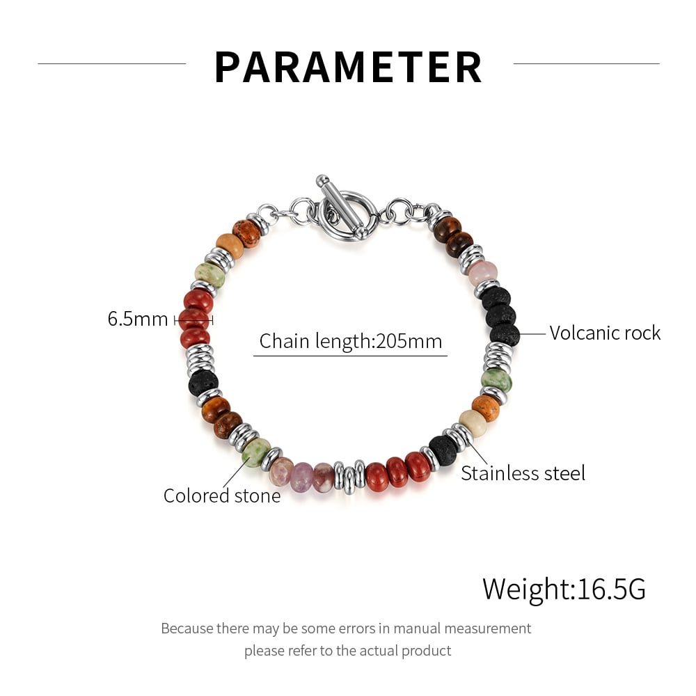 Pulseras de cuentas de acero inoxidable con piedra natural policromada para hombre Imagen7