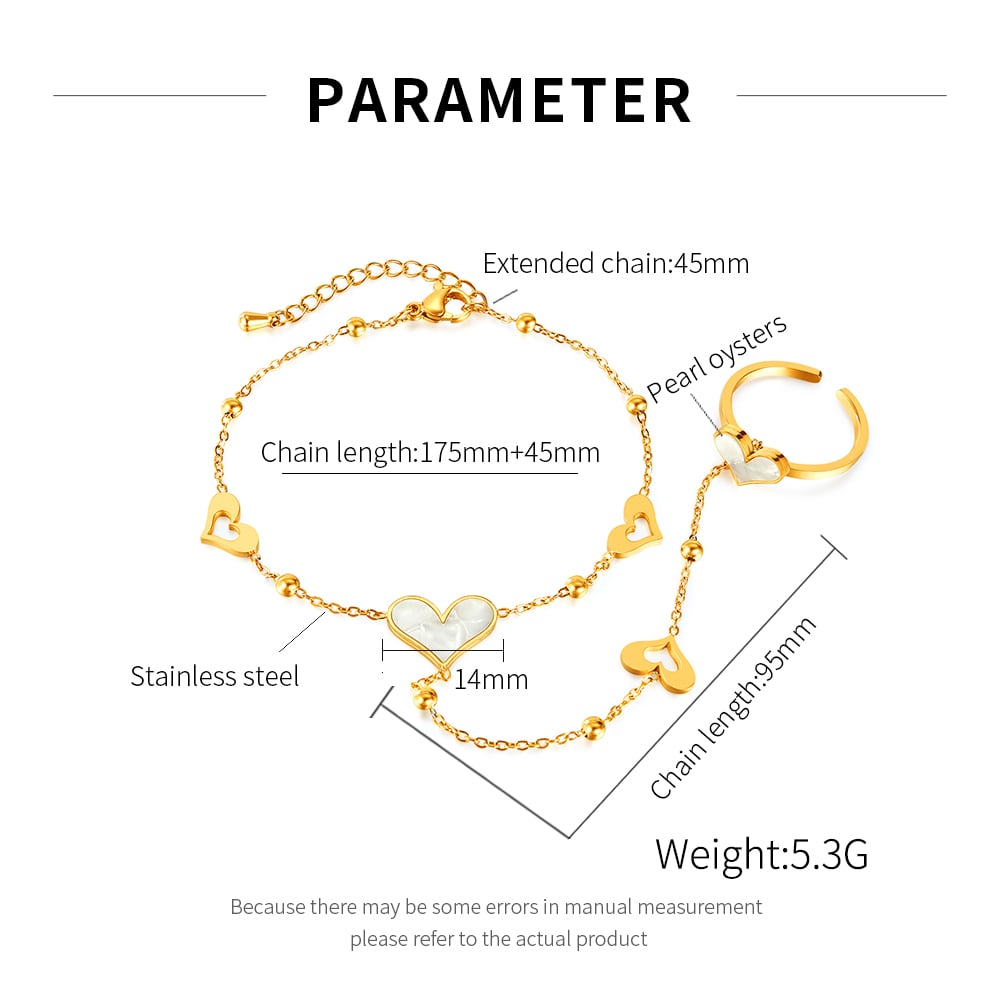 1 Piece Elegant Series Daily Heart Stainless Steel Gold Color Women's Chain Bracelets With Ring h5Picture7