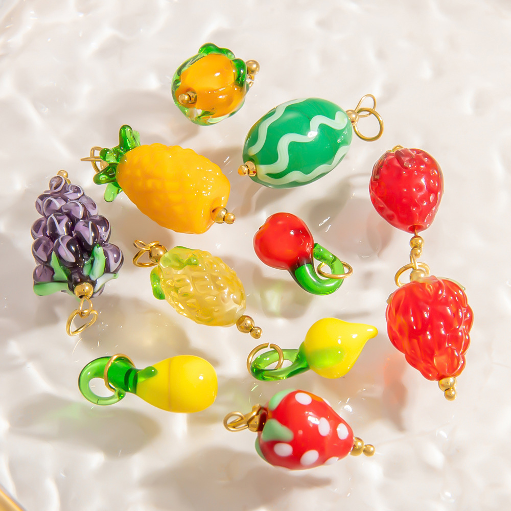 1 Piece Chromatic Series Natural Fruit Coloured Glaze Stainless Steel Gold Color Women's Pendants h5Picture4