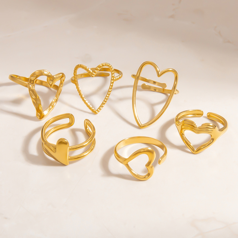1 Piece Romantic Series Edgy Heart Shape Sentimental  Stainless Steel Gold Color Women's Adjustable Rings h5Picture4