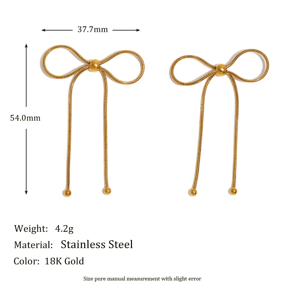 1 Pair Romantic Series Sweet Bow Knot Stainless Steel   Gold Color  Women's Drop Earrings h5Picture8