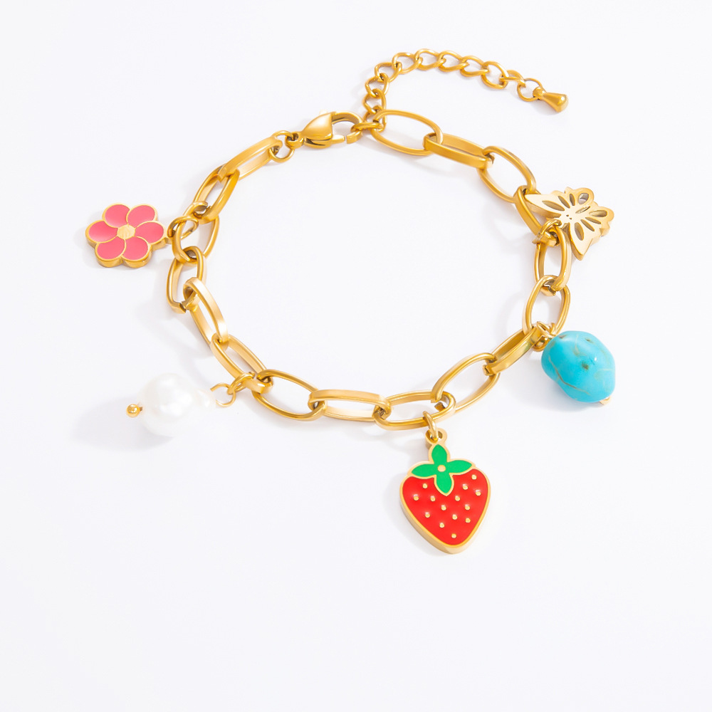 1 Piece Romantic Series Vivid Flower Oil- Glazing Chromatic Stainless Steel Gold Color Women's Charm Bracelets h5Picture7