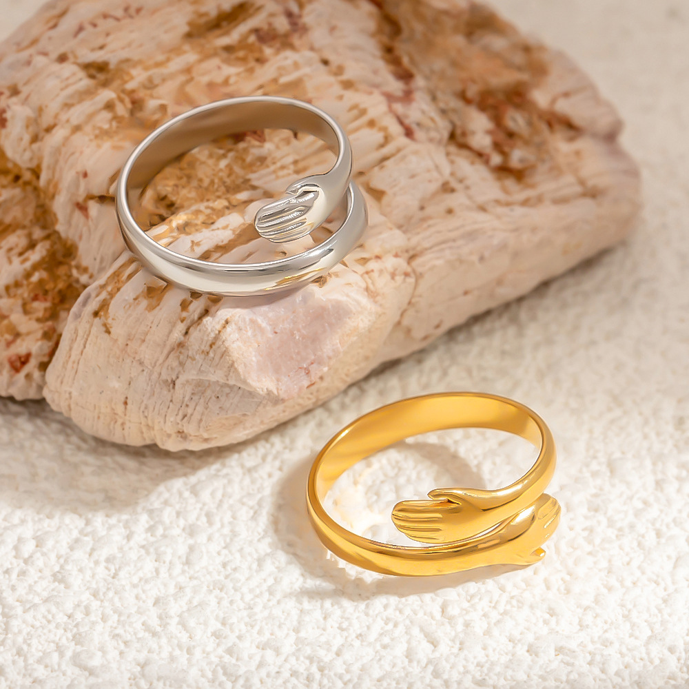 1 Piece Romantic Series Edgy Hug Figure Stainless Steel Gold Color Women's Adjustable Rings Picture7