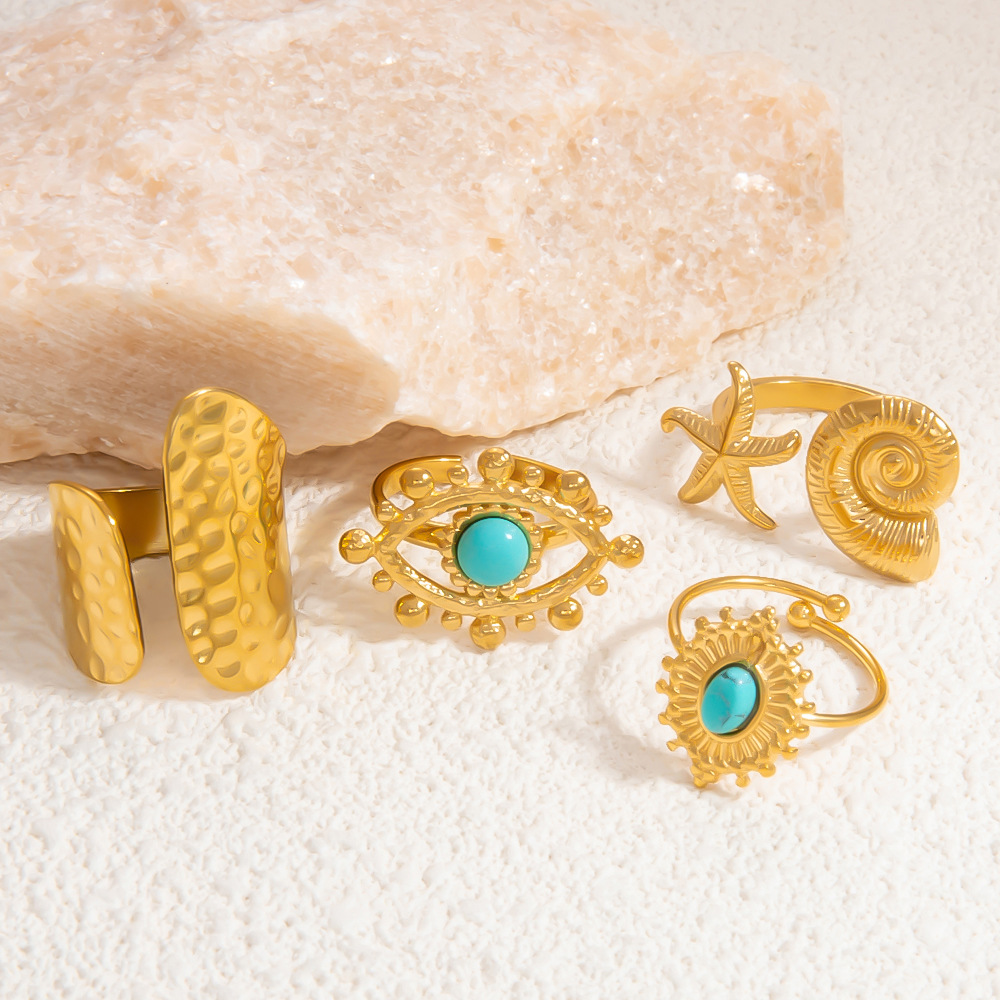 1 Piece Luxurious Series Elegant Eye Shape Nature Stone Stainless Steel Gold Color Women's Adjustable Rings h5Picture5