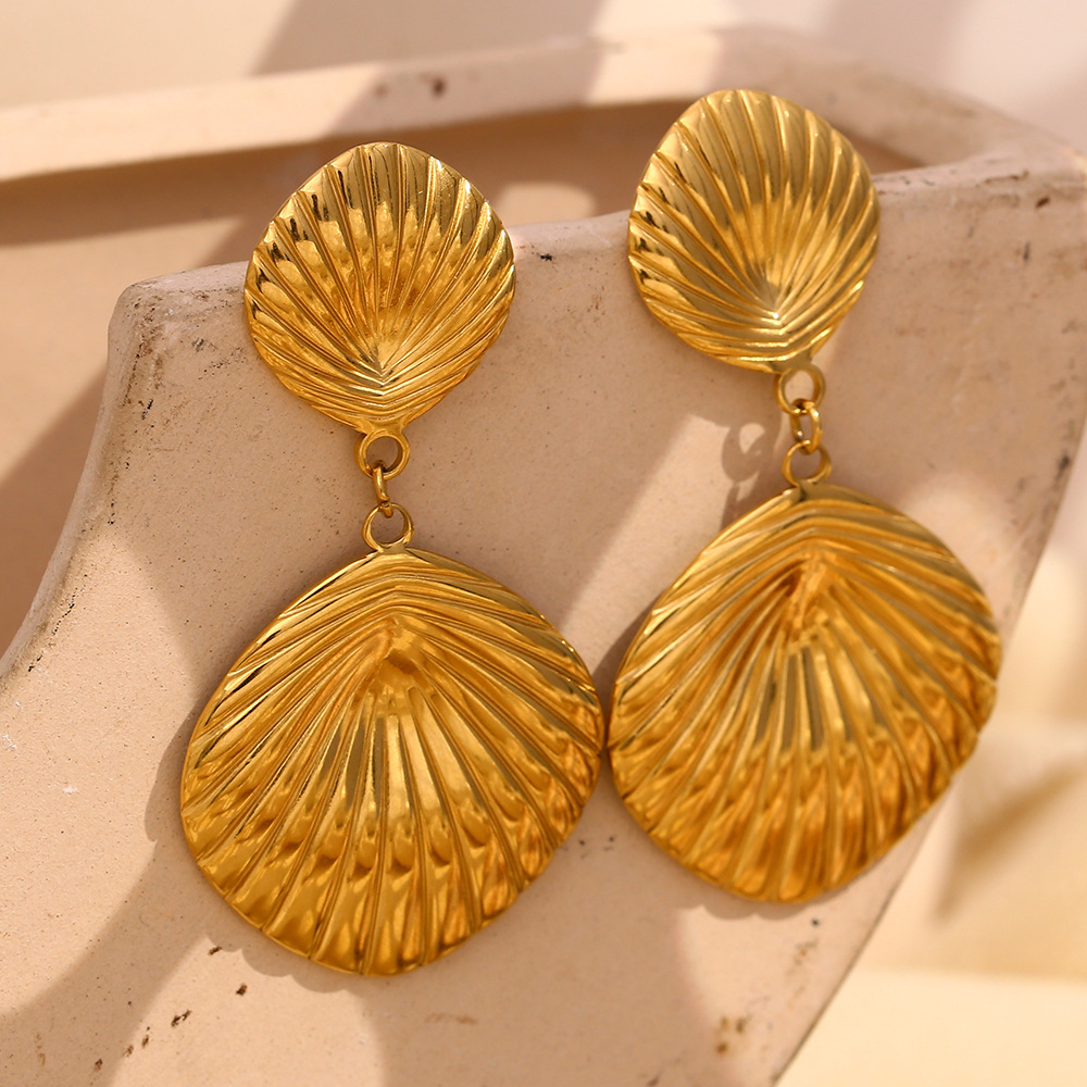 1 Pair Luxurious Series Natural Turtle Stainless Steel   Gold Color  Women's Drop Earrings h5Picture6