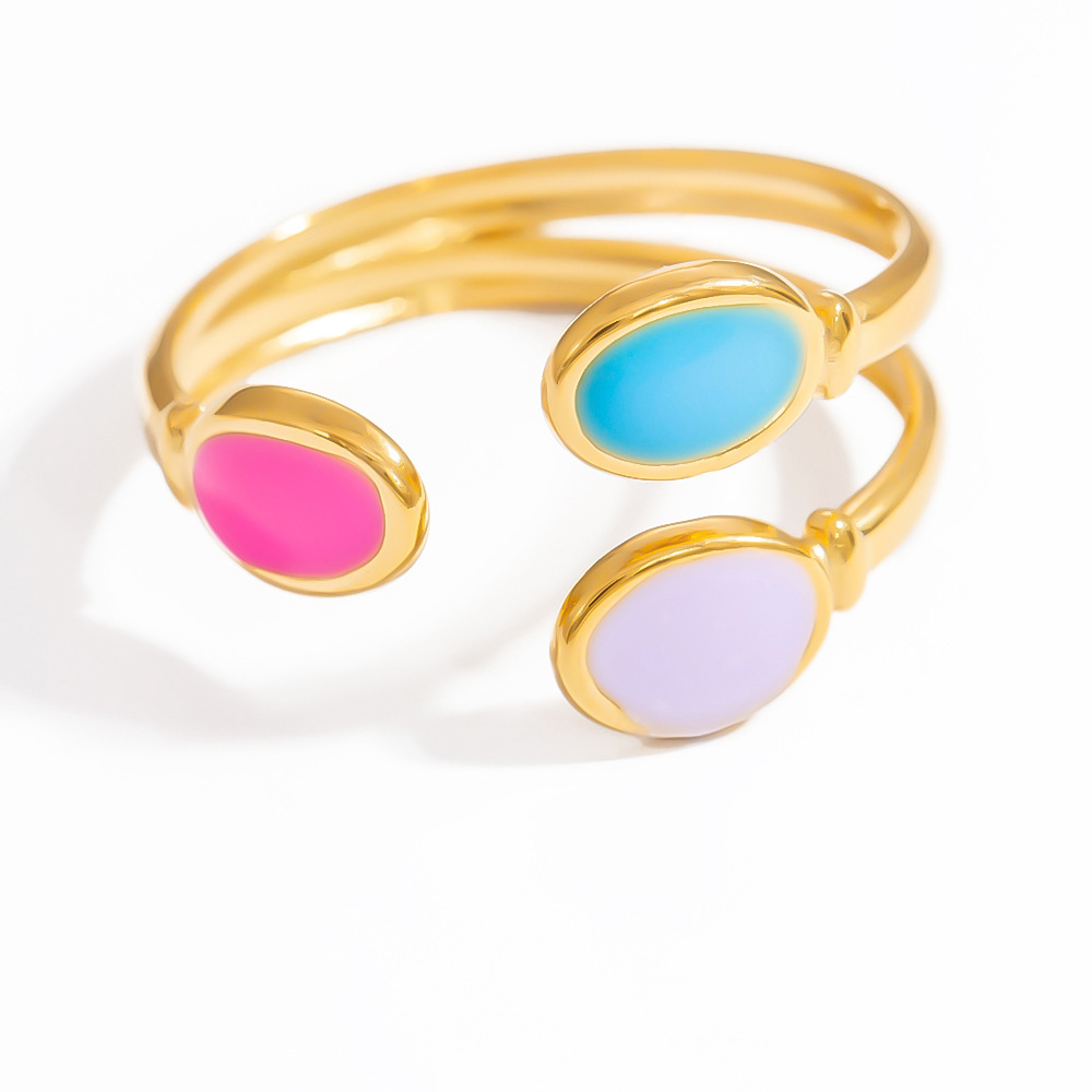 1 Piece Charming Series Chromatic Daisy Shape Oil- Glazing Stainless Steel Gold Color Women's Adjustable Rings Picture10