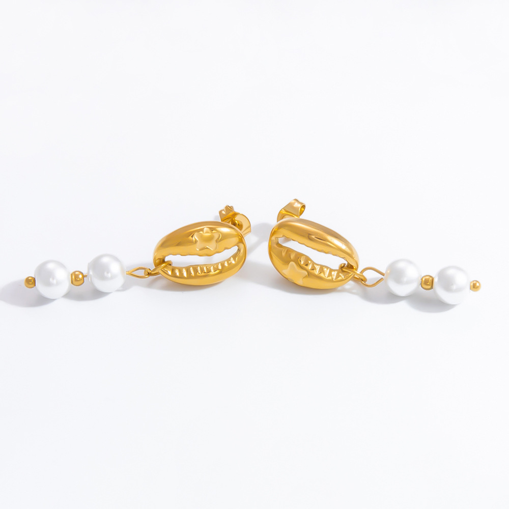 1 Pair Graceful Series Elegant Conch Shape Beads Stainless Steel Gold Color Women's Drop Earrings Picture8