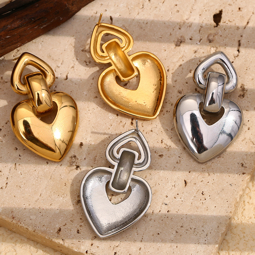 1 Pair Romantic Series Sweet Love/Heart Shape Stainless Steel   Gold Color  Women's Drop Earrings h5Picture5
