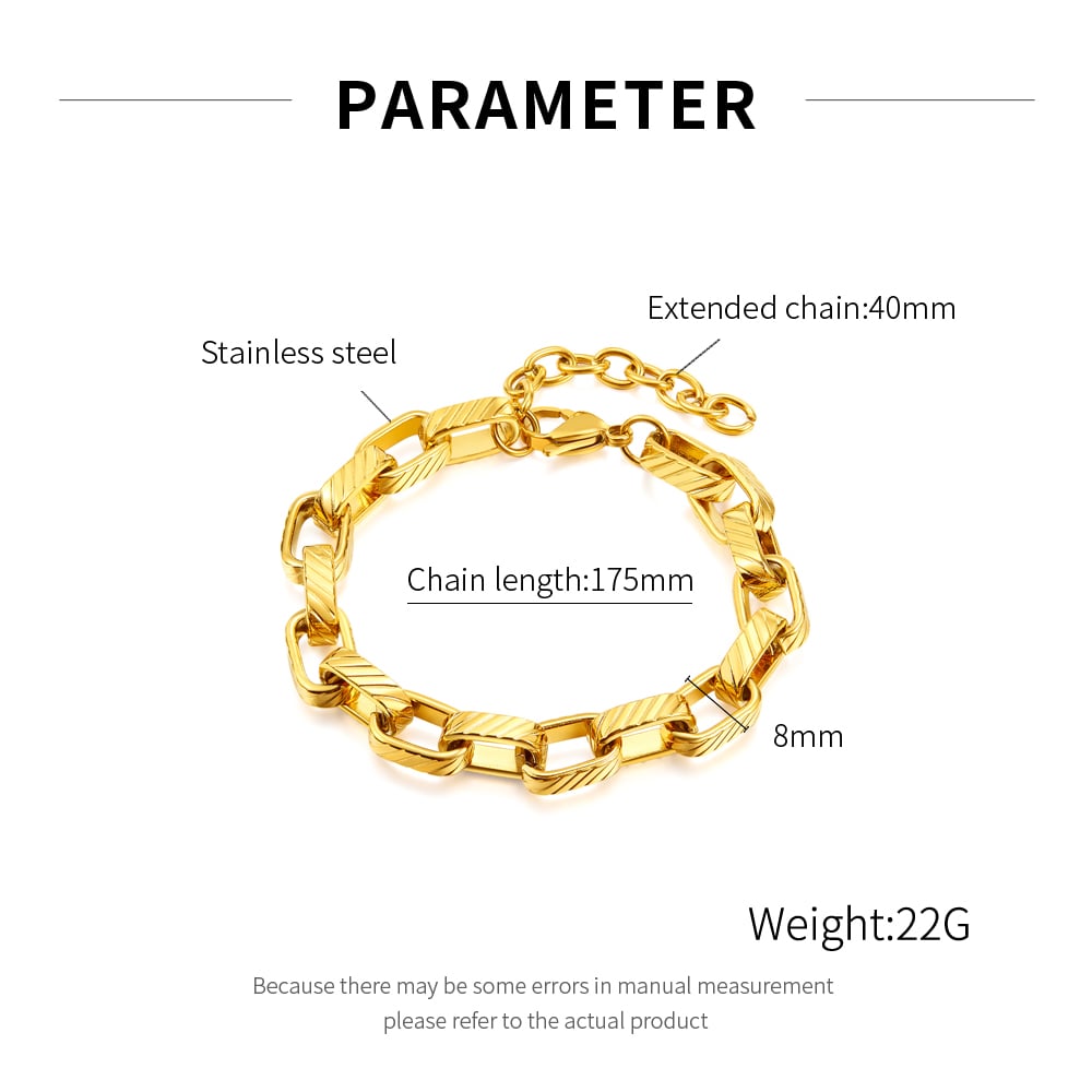 Versatili ed eleganti bracciali a catena rettangolari in acciaio inossidabile da uomo Immagine7