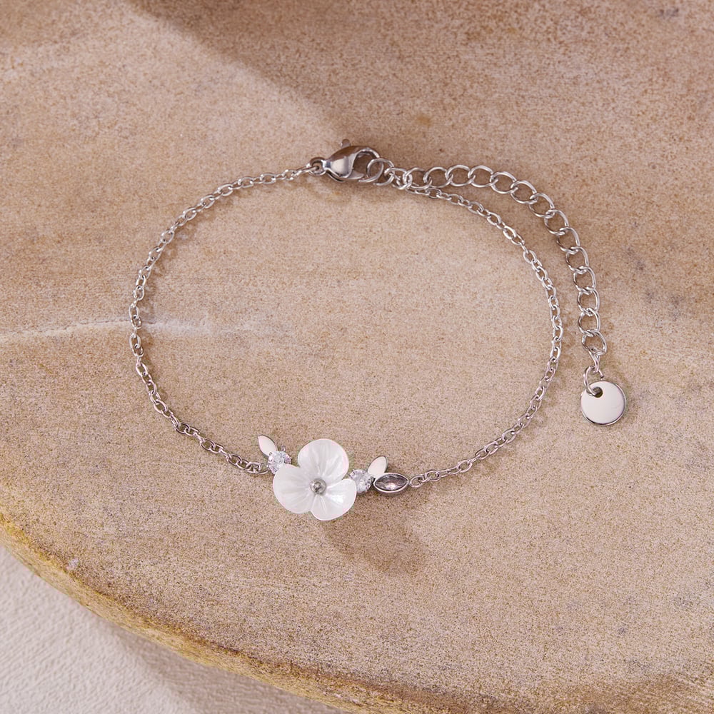 Pulsera de cadena de acero inoxidable color dorado con diseño de flores diarias de serie simple para mujer, 1 pieza h5Imagen4