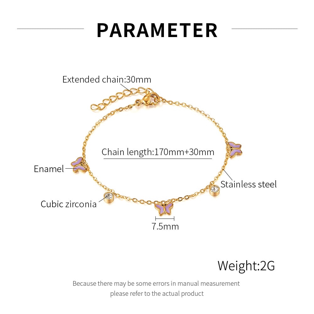 1 Piece Elegant Series Daily Purple Butterfly Stainless Steel Gold Color Women's Charm Bracelets h5Picture8