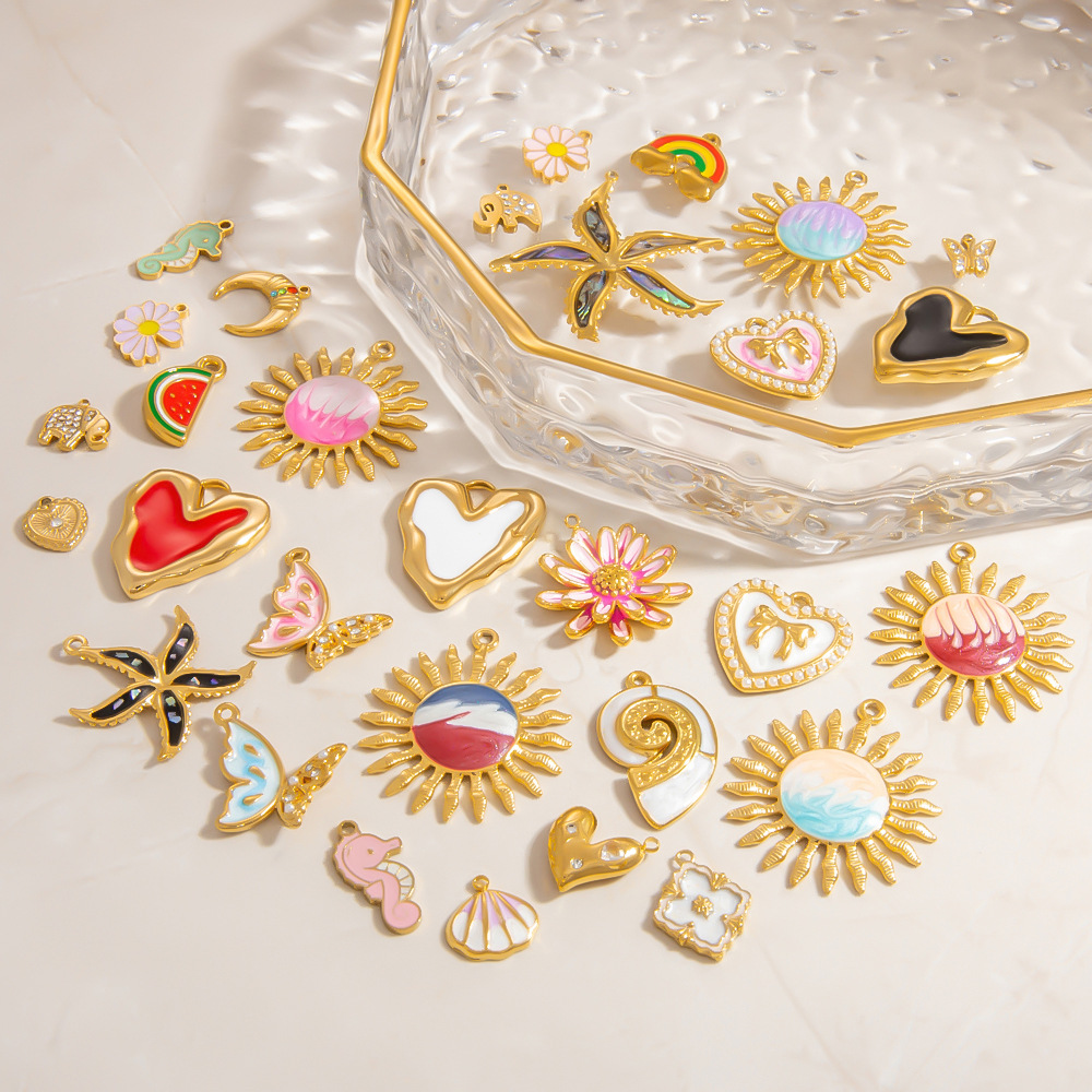 1 Piece Delicate Series Vacation Marine Element Oil- Glazing Stainless Steel Gold Color Women's Pendants h5Picture4