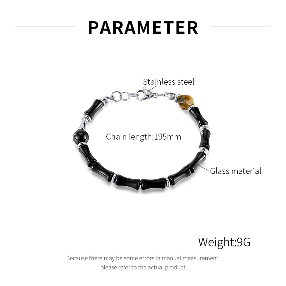 Siyah Akik Boncuk Paslanmaz Çelik Erkek Zincir Bileklikler Resim7