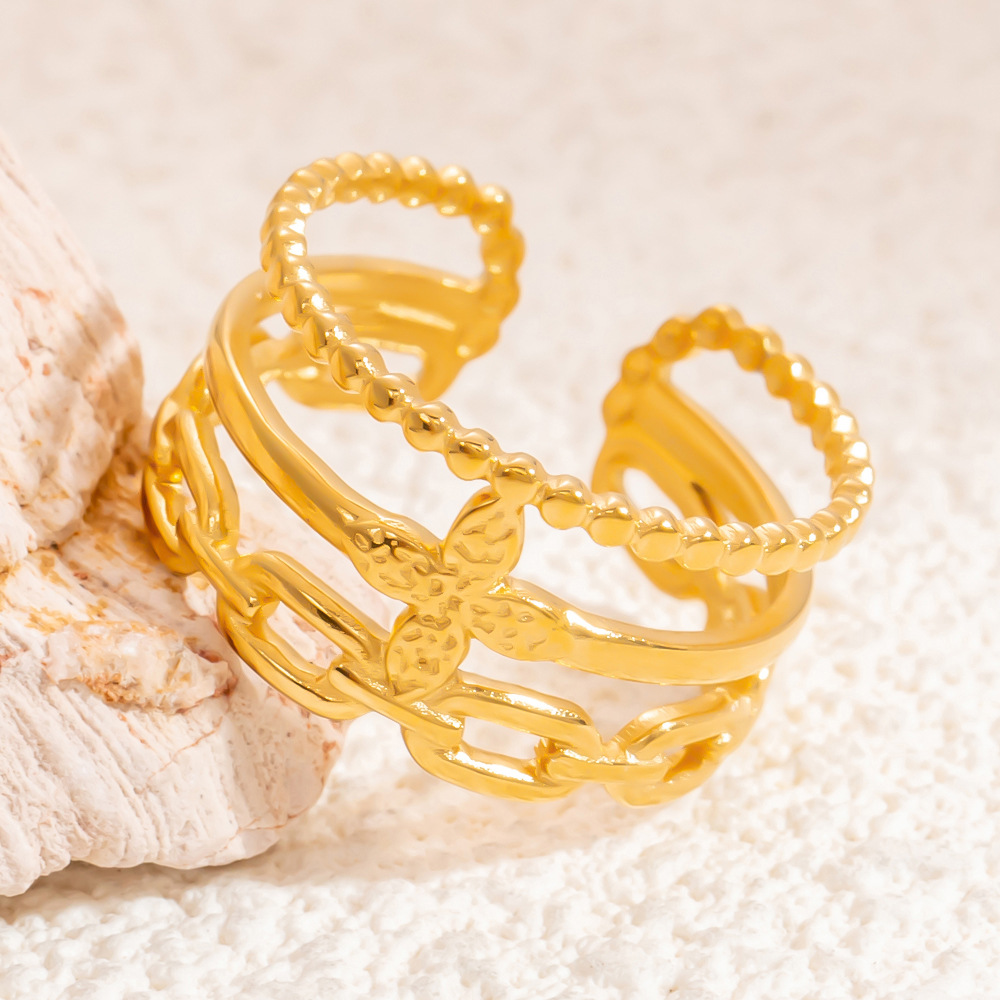 1 Piece Classic Series Daily Minimalist Strip Stainless Steel Gold Color Women's Adjustable Rings Picture9