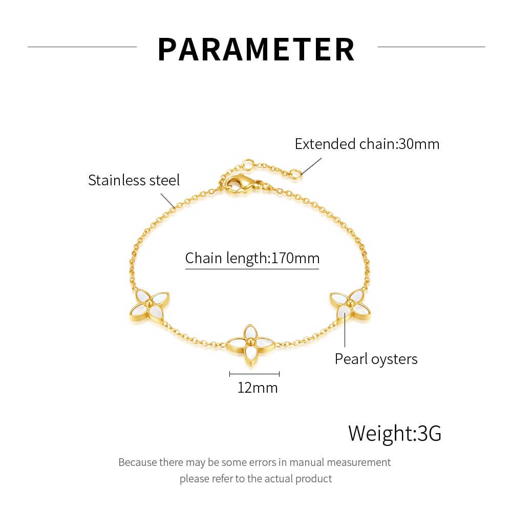 1 Piece Classic Series Exquisite Flower Stainless Steel Gold Color Shell Women's Chain Bracelets h5Picture8
