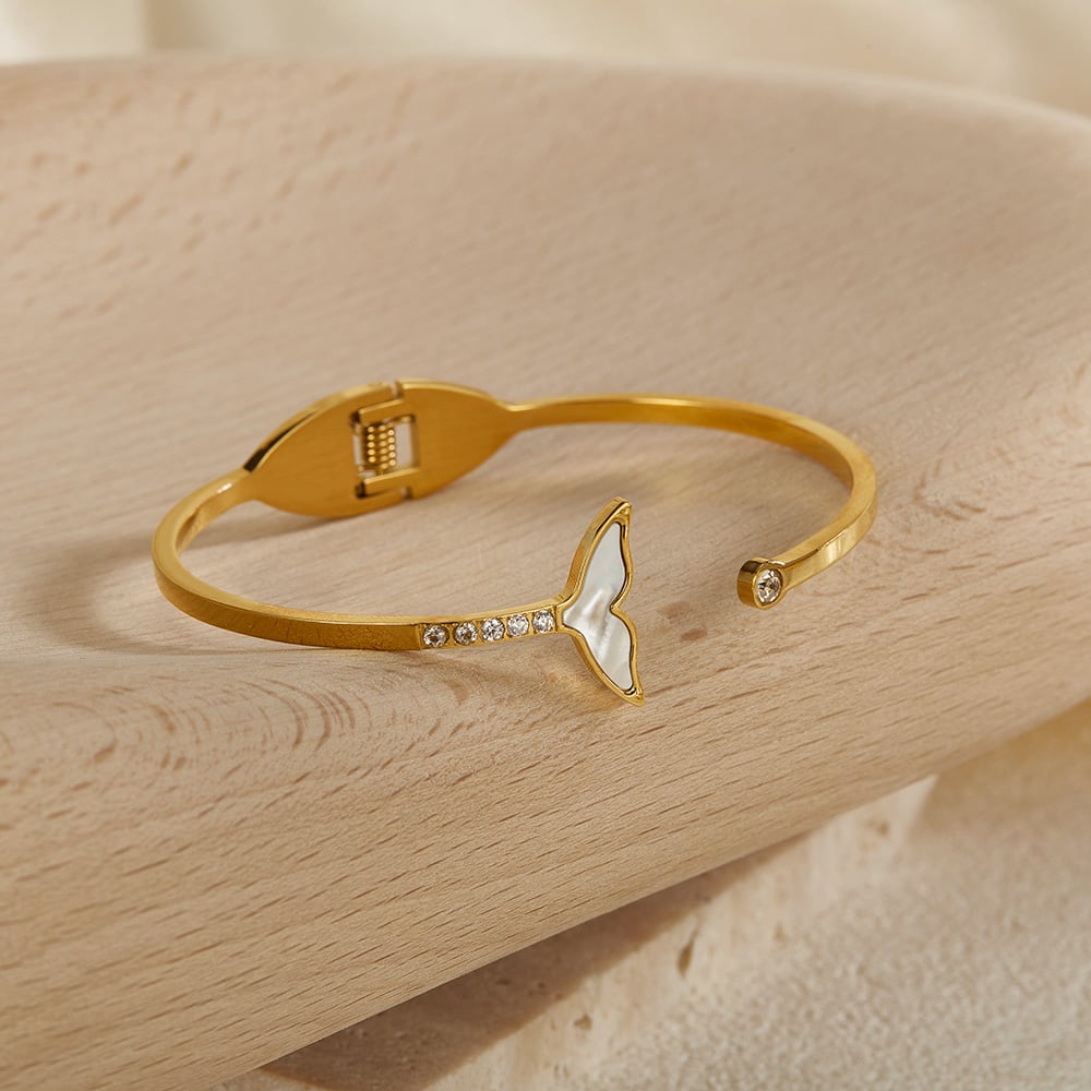 1 Piece Designable Series Simple Fishtail Stainless Steel Gold Color Women's Bangles h5Picture5