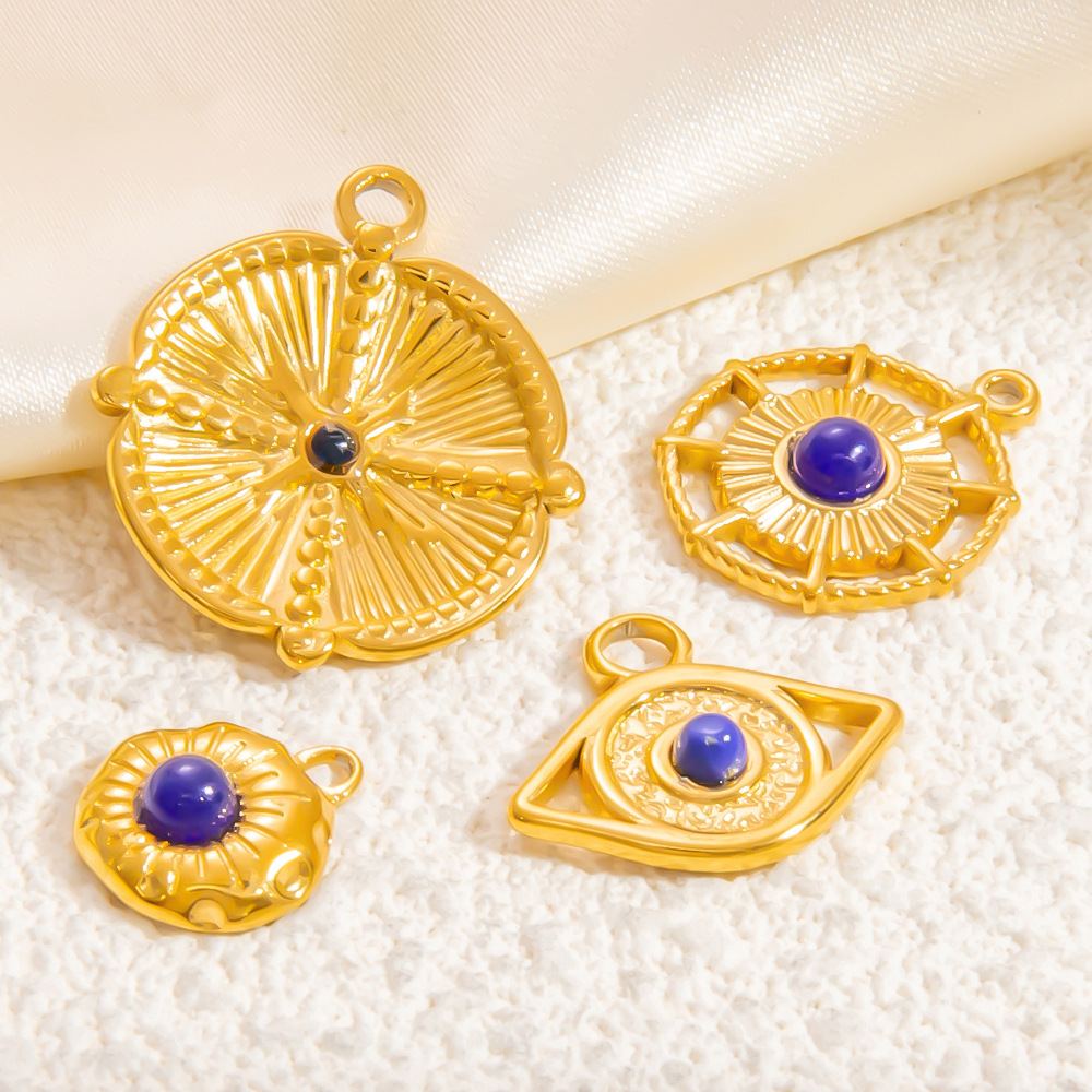 1 Piece Novelty Series Retro Eye Blue Nature Stone Stainless Steel Gold Color Women's Pendants h5Picture4