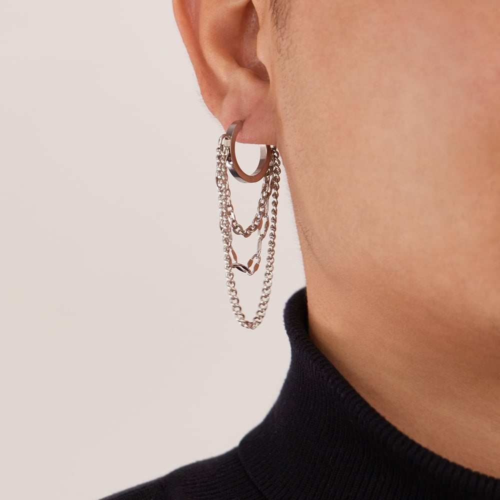 Pendientes de aro de acero inoxidable con borlas de la serie Fashion para hombre Imagen6