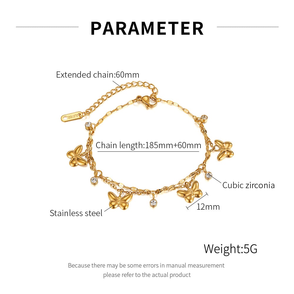 1 Piece Exquisite Series Butterfly Stainless Steel Double-layer Gold Color Women's Charm Bracelets Picture8