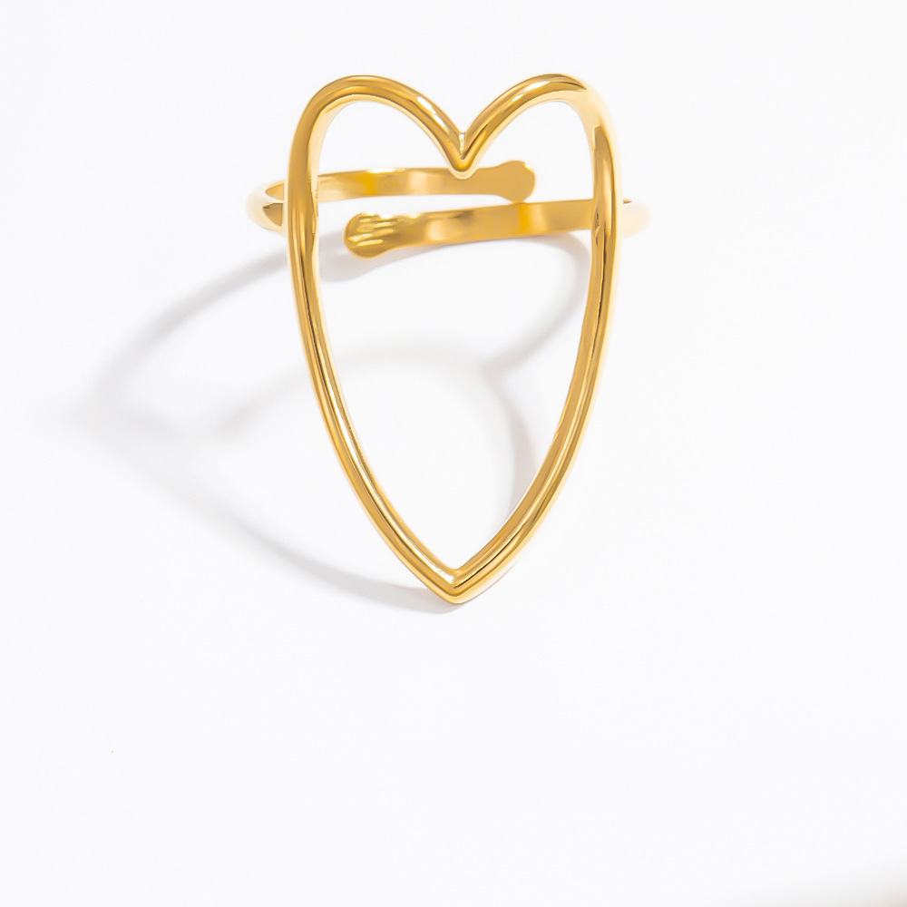 1 Piece Romantic Series Edgy Heart Shape Sentimental  Stainless Steel Gold Color Women's Adjustable Rings h5Picture9