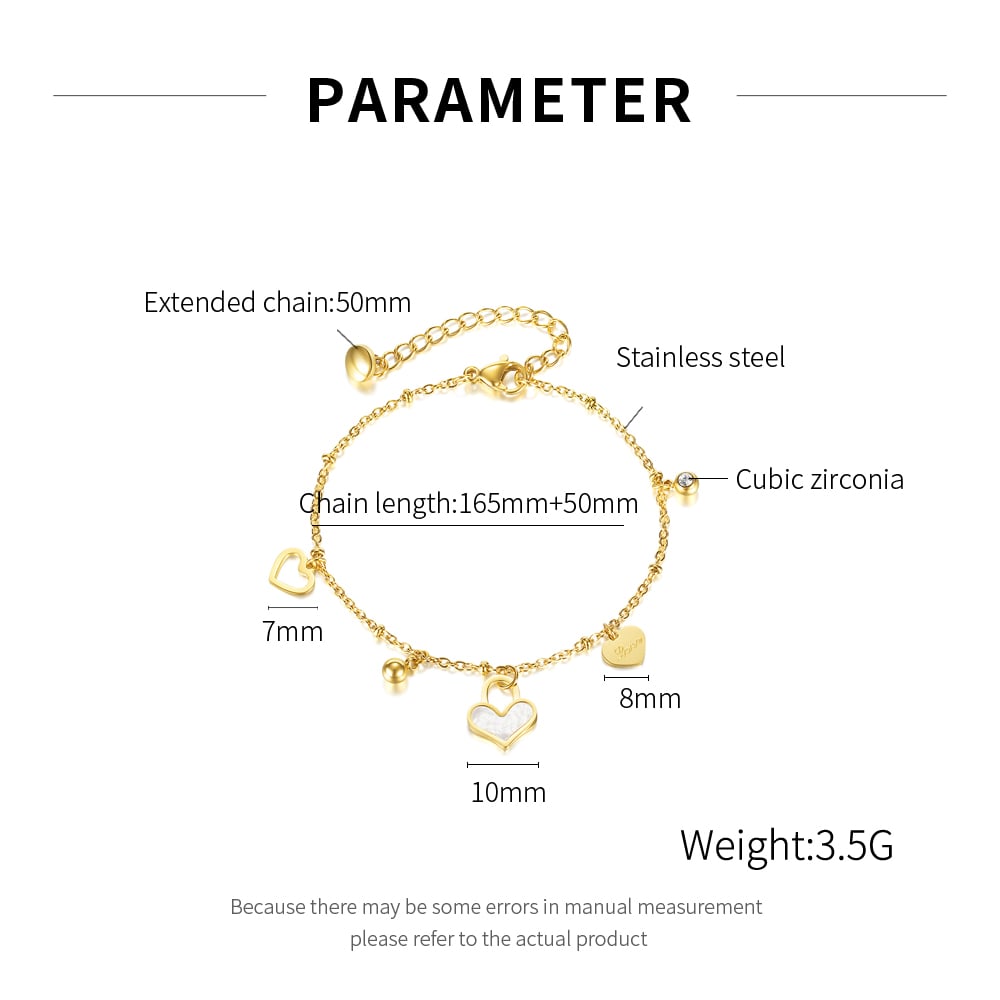 1 Piece Simple Series Daily Heart Shape All-match Stainless Steel Gold Color Women's Charm Bracelets h5Picture7