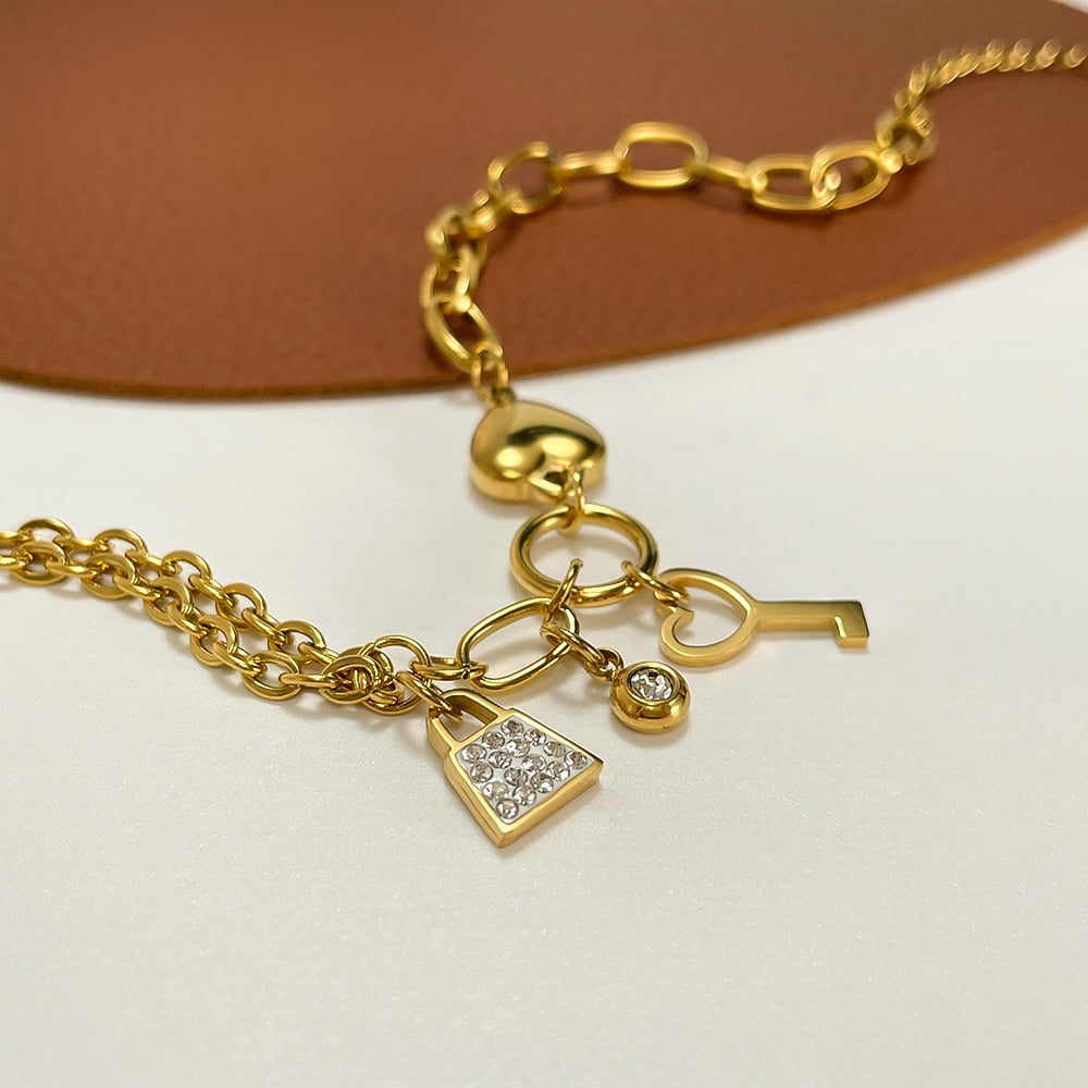 1 Piece Exquisite Series Stylish Heart Stainless Steel Gold Color Women's Charm Bracelets h5Picture7