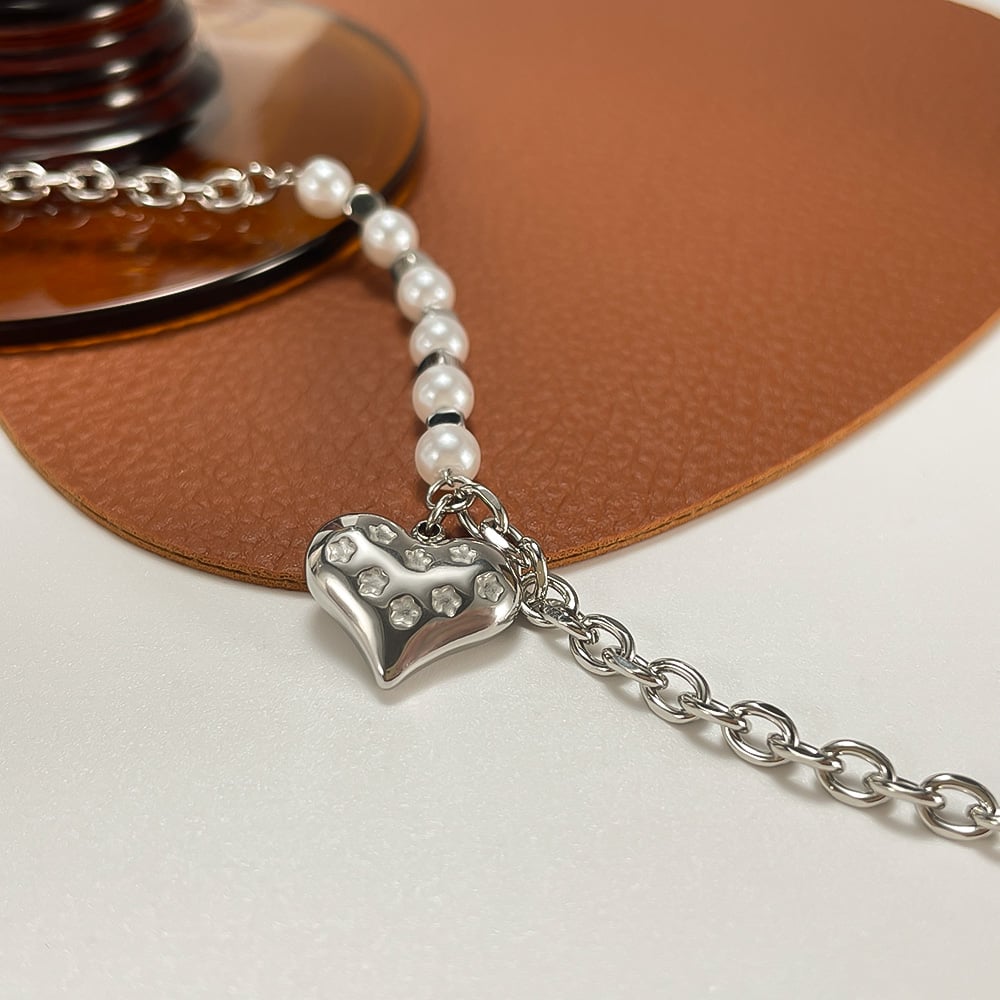 Pulseras con dijes de acero inoxidable dorado de 1 pieza con forma de corazón para mujer h5Imagen5