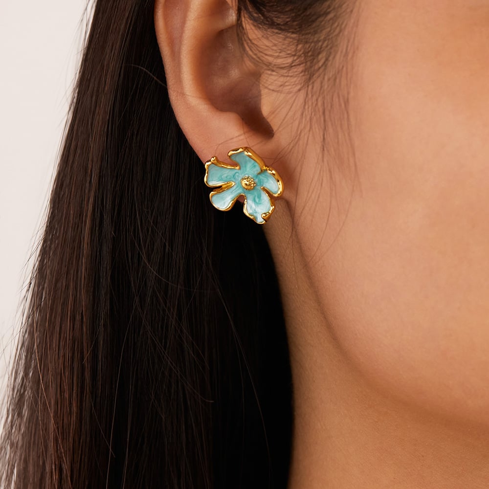 1 Pair Elegant Series Daily Flower Stainless Steel Gold Color Women's Stud Earrings h5Picture7